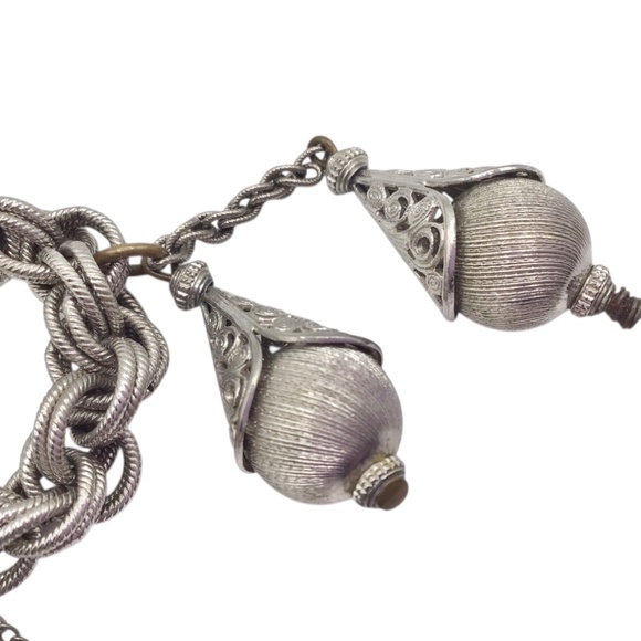 Vintage Monet Bolero Bracelet, Silver Tone Charm Bracelet, Dangling Textured Bal - Picture 3 of 12